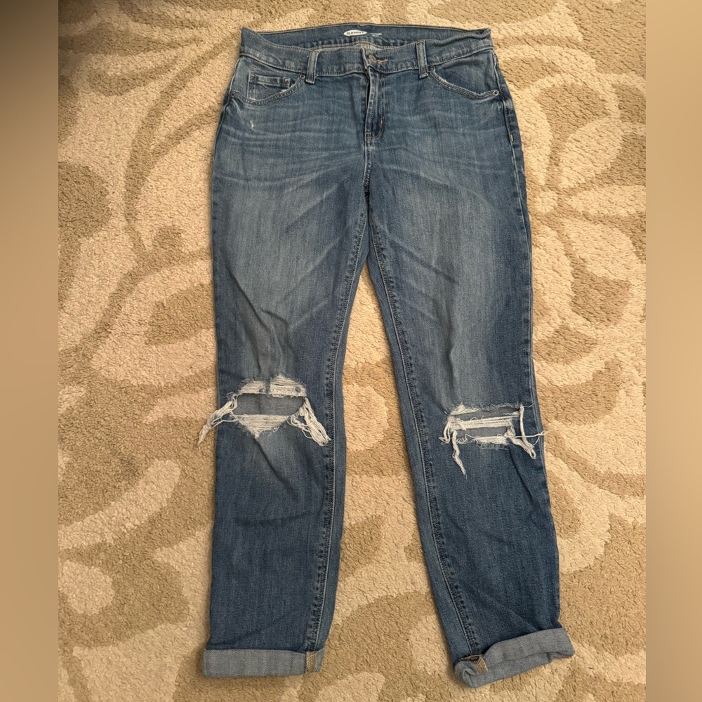 Old Navy Distressed Light Blue Boyfriend Jeans with Rolled Cuffs